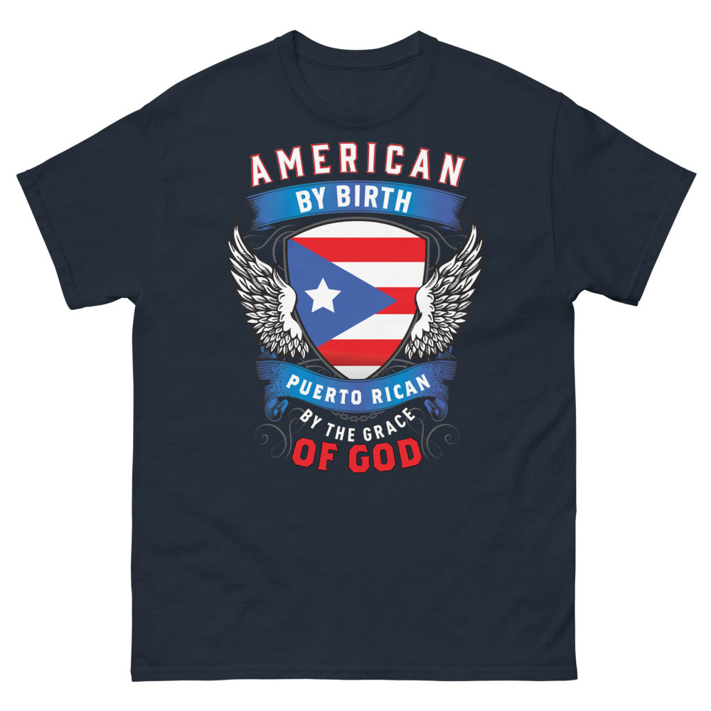 T-shirt Puerto Rico bleu marine - American by Birth, Puerto Rican by the Grace of God