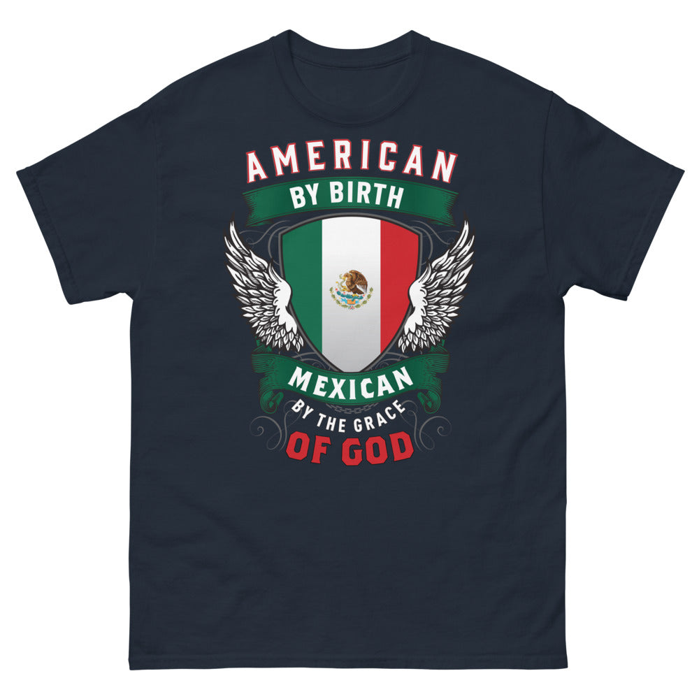 T-shirt USA Mexique marine - American by Birth, Mexican by Grace