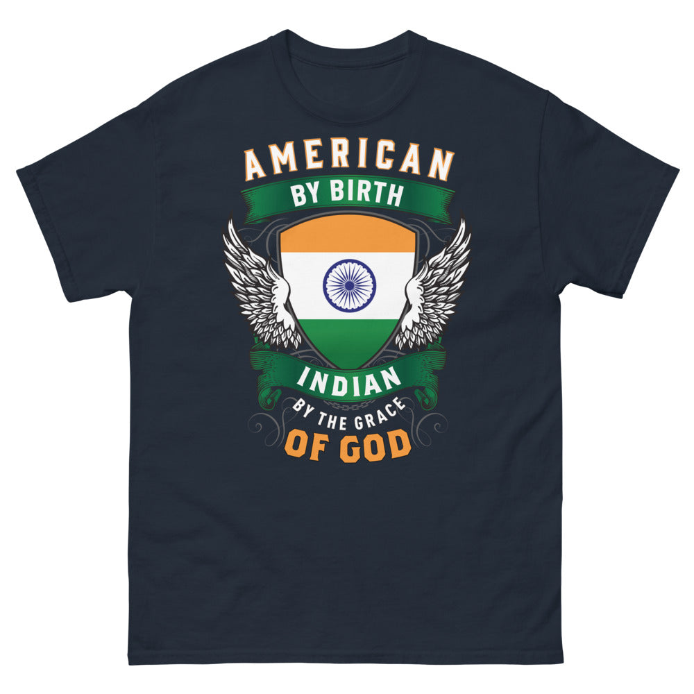 T-shirt USA Inde bleu marine - American by Birth, Indian by Grace