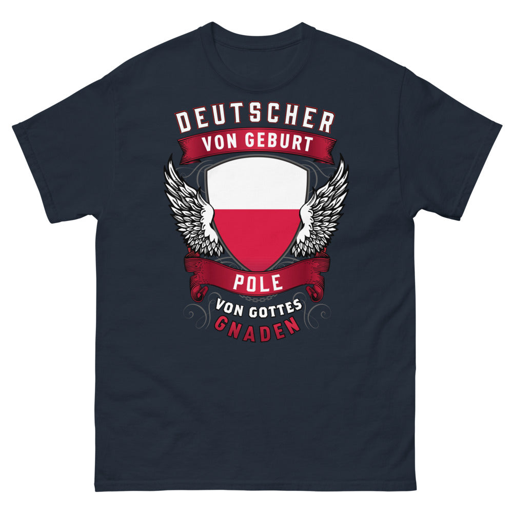 T-shirt Allemagne Pologne bleu marine - Deutscher von Geburt, Pole von Gottes Gnaden