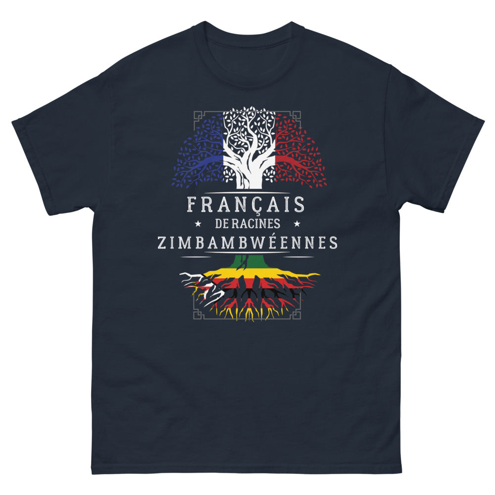 T-shirt franco-zimbabwéen bleu marine - Français de racines zimbabwéennes
