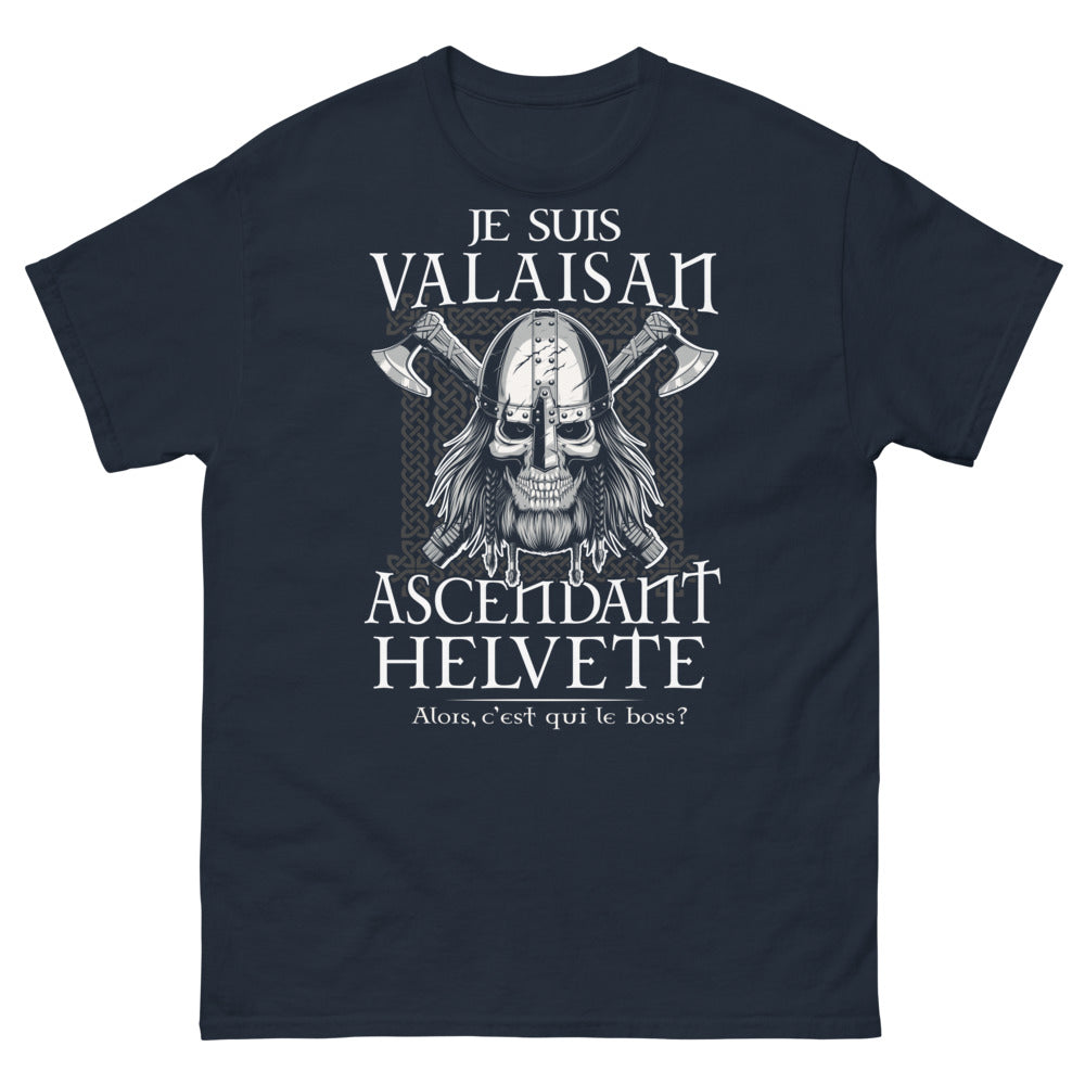 T-shirt Valaisan Helvète bleu marine - Je suis Valaisan ascendant Helvète, c'est qui le boss ?