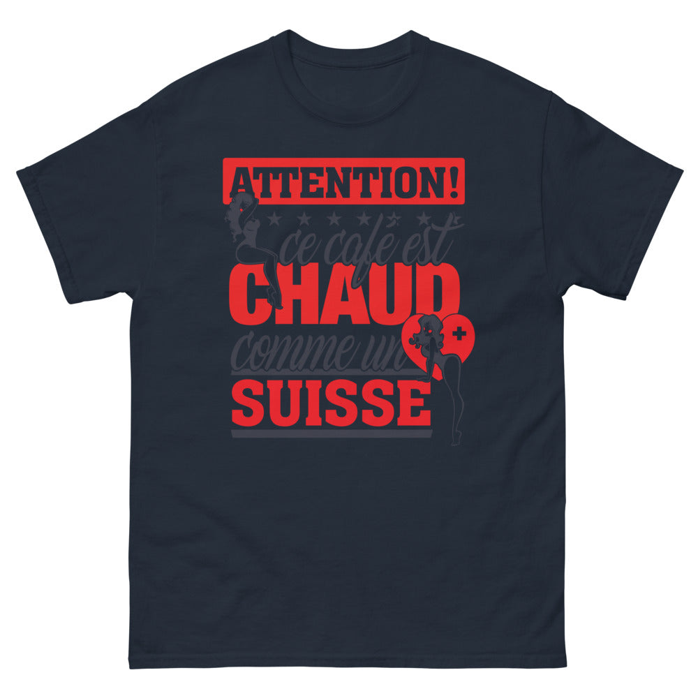 T-shirt Suisse bleu marine - Attention, ce café est chaud