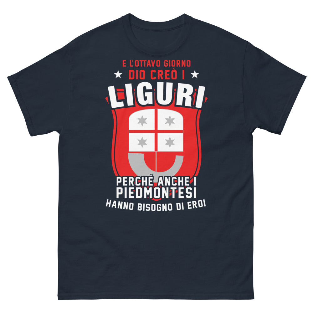 T-shirt Liguri Piemonte bleu marine - E l'ottavo giorno Dio creò i Liguri