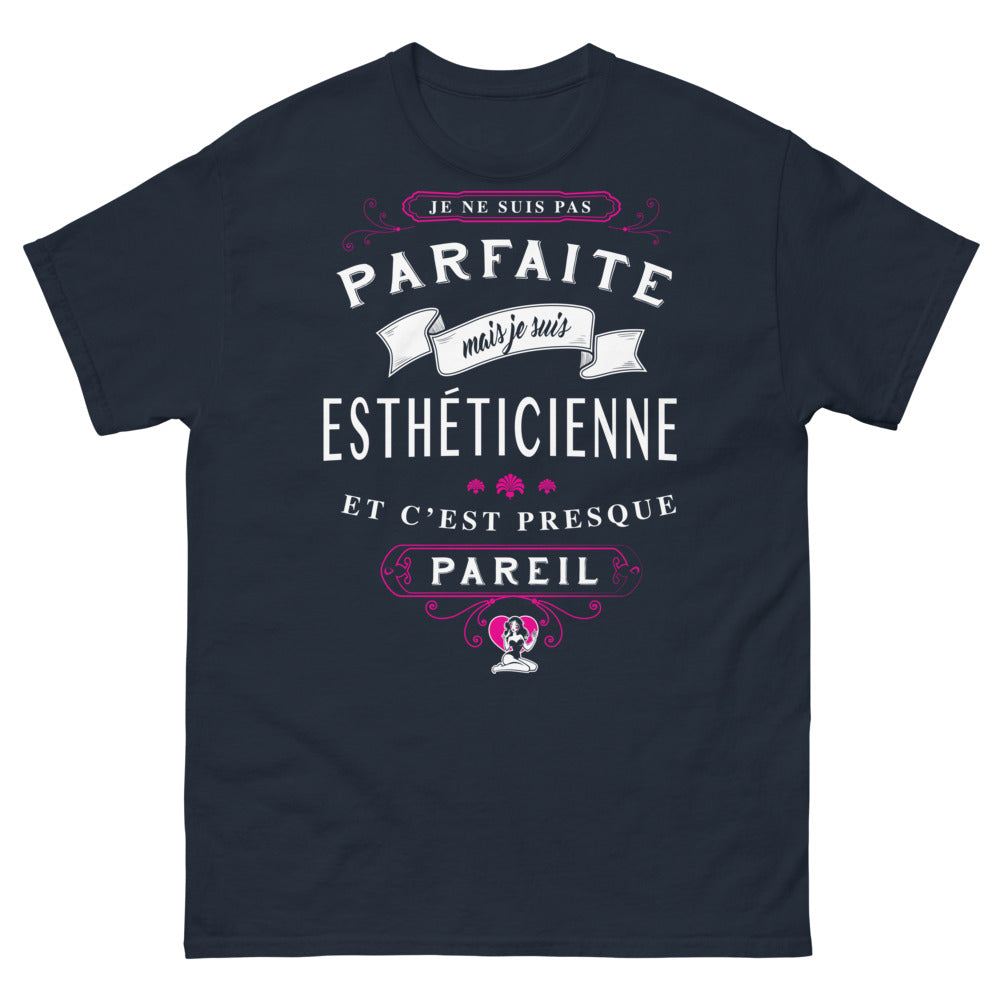 T-shirt Esthéticienne marine - 'presque parfaite'
