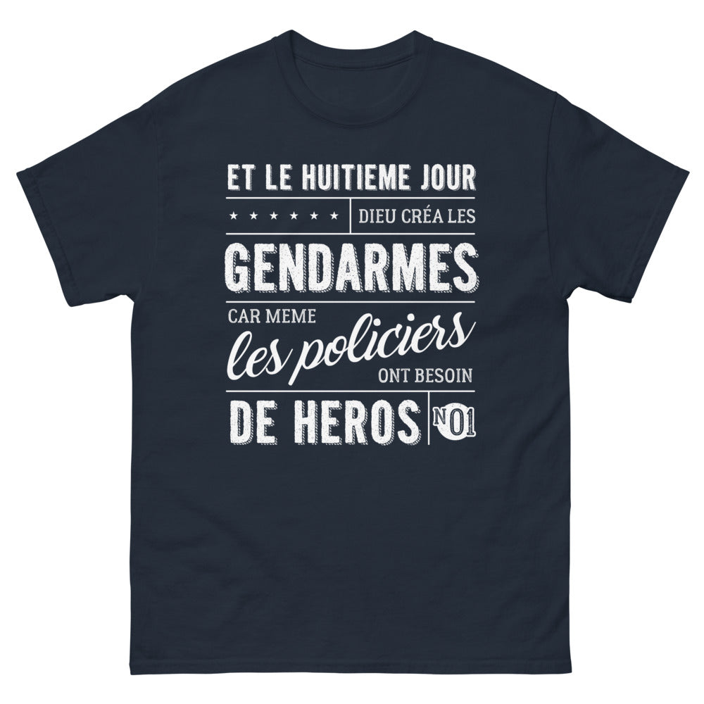 T-shirt Gendarme bleu marine - Et le 8e jour Dieu créa les gendarmes