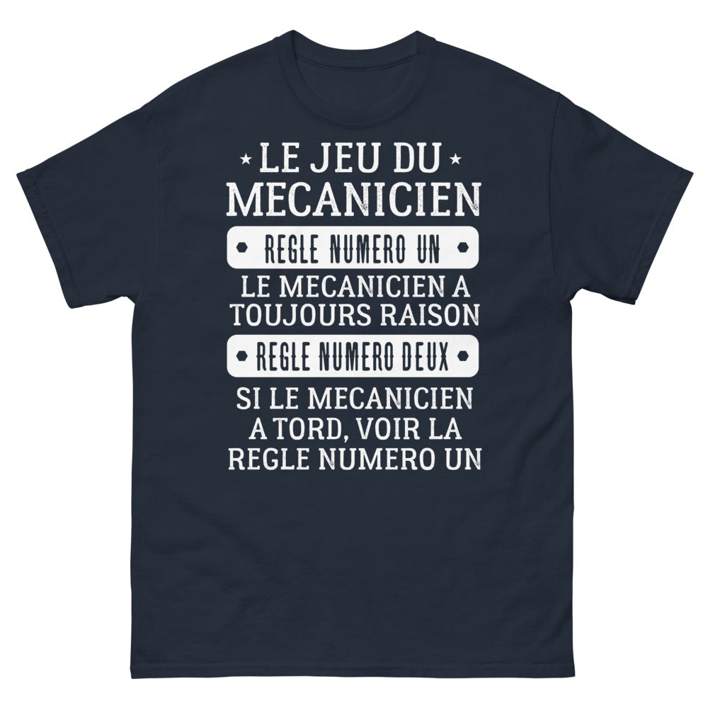 T-shirt mécanicien bleu marine - Règle n°1 : le mécanicien a toujours raison