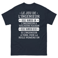 Thumbnail for T-shirt ingénieur bleu marine - Jeu de l'ingénieur, règle 1: toujours raison