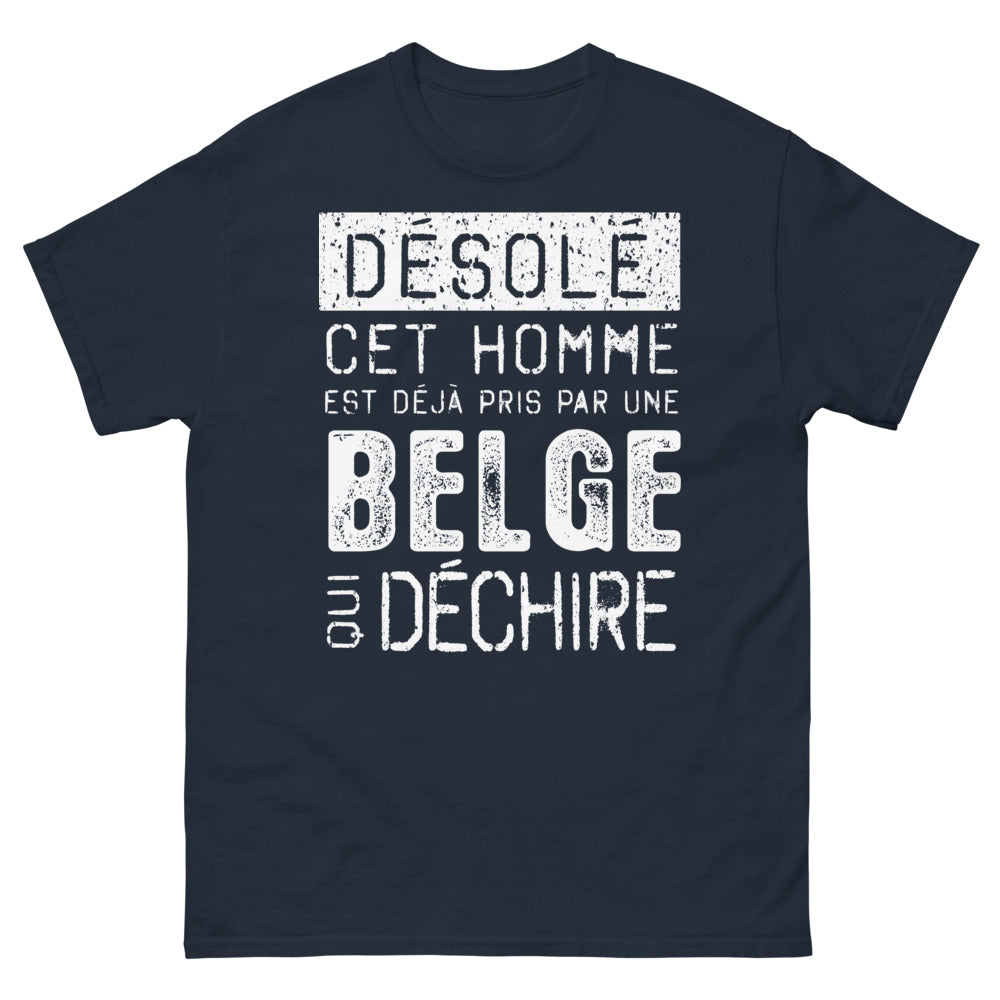 T-shirt Belgique bleu marine - Désolé, cet homme est pris par une Belge