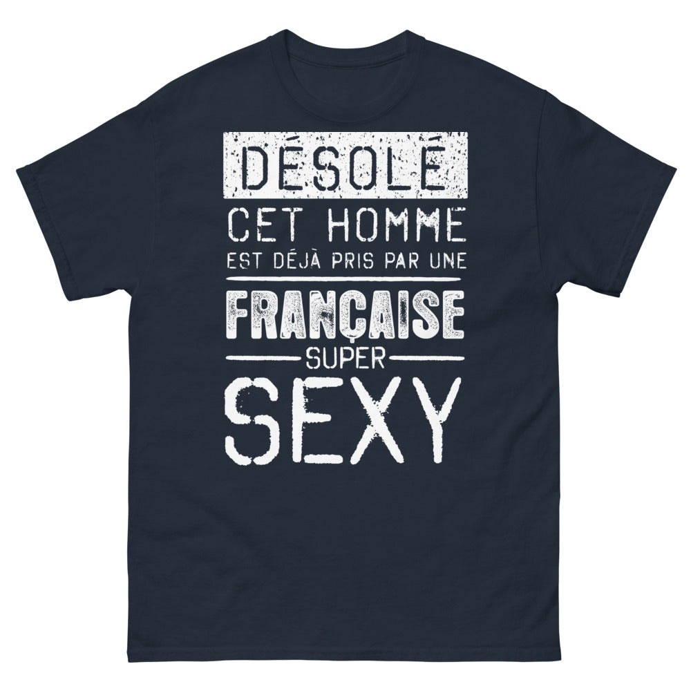 T-shirt Française bleu marine - Désolé, déjà pris par une Française super sexy