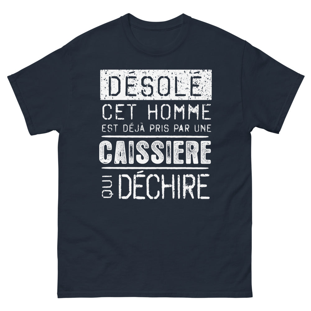 T-shirt caissière bleu marine - déjà pris par une caissière déchirée