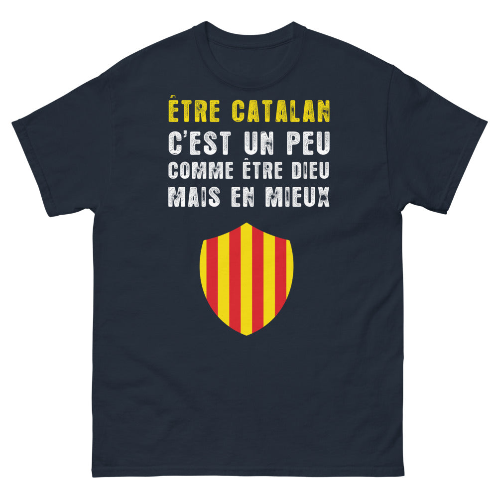 T-shirt Catalan bleu marine - Être Catalan, comme Dieu mais en mieux