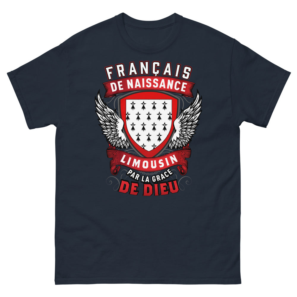 T-shirt Limousin bleu marine - Français de naissance, grâce de Dieu