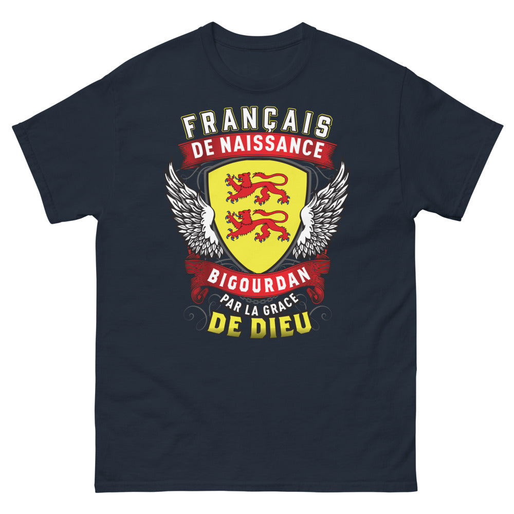 T-shirt Bigourdan bleu marine - Français de naissance, grâce de Dieu