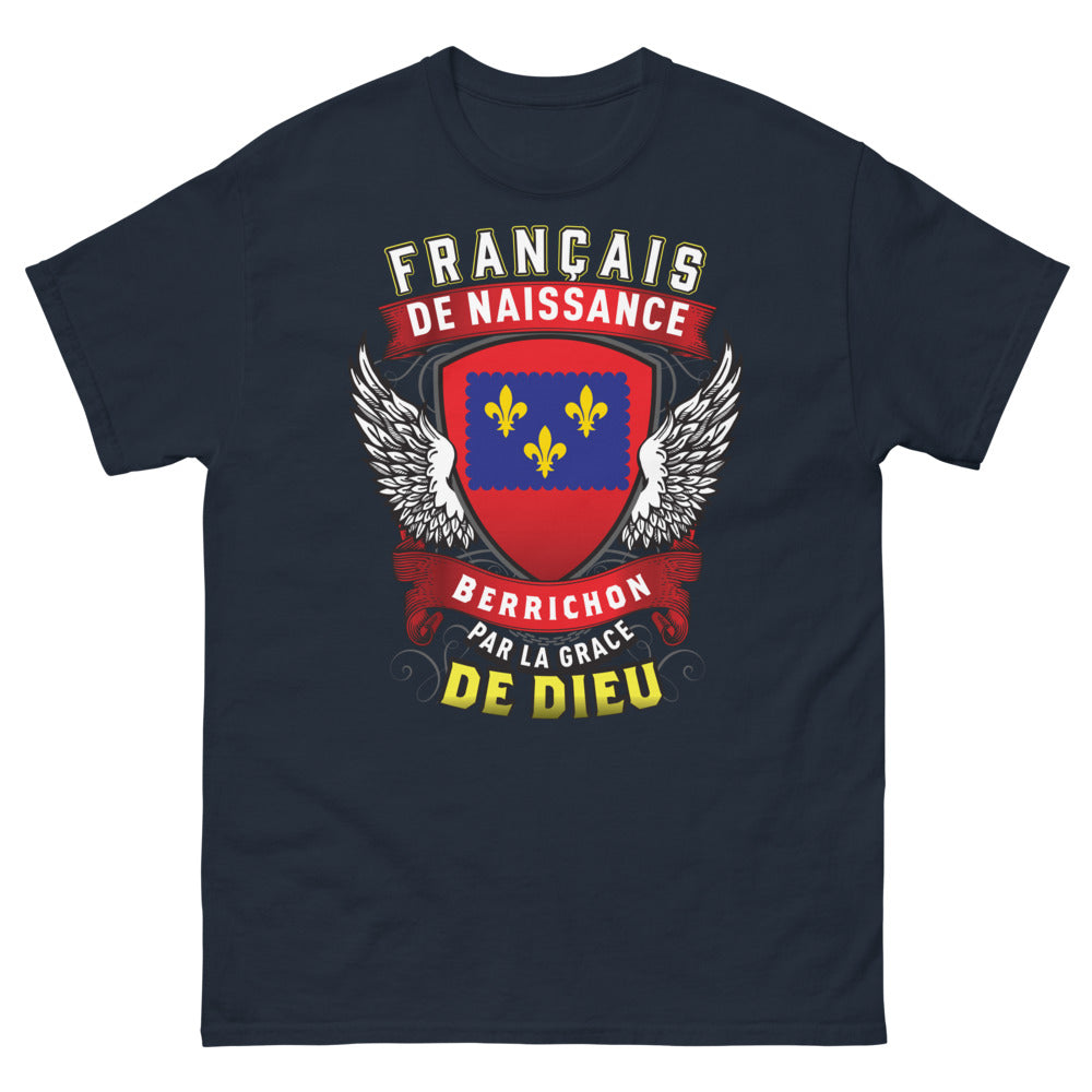 T-shirt Berrichon bleu marine - Français de Naissance, par grâce de Dieu