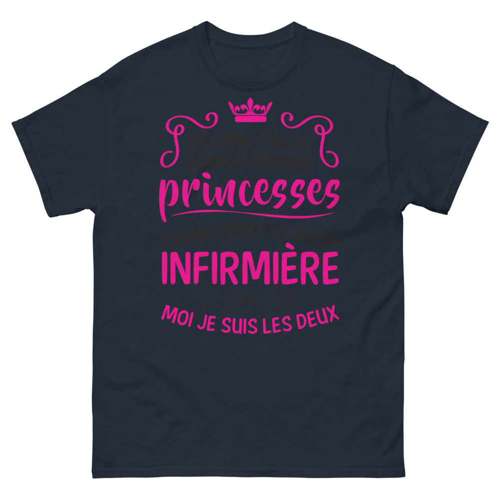 T-shirt infirmière et princesse bleu marine - Rêver en grand, soigner et régner