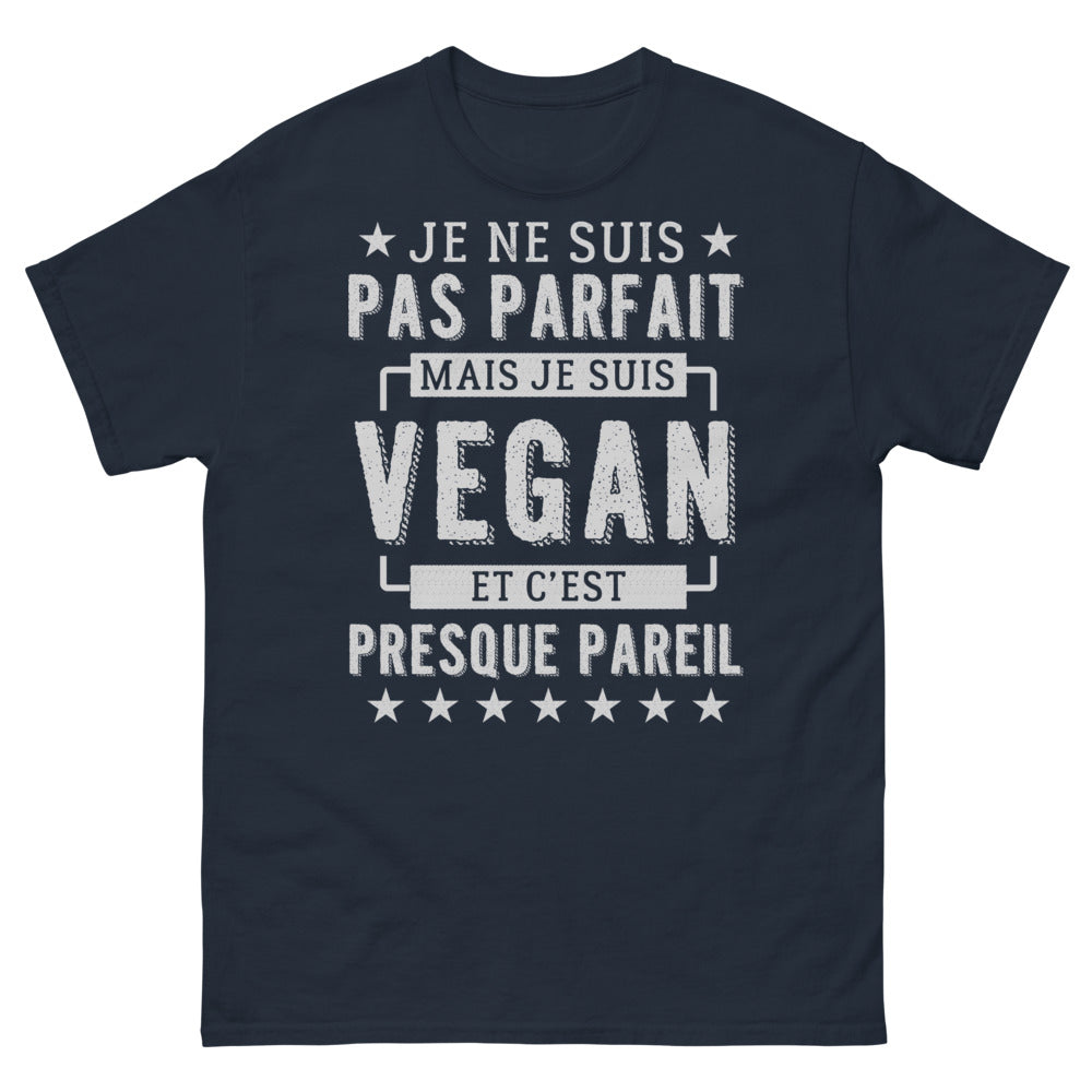 T-shirt vegan bleu marine - Je ne suis pas parfait mais je suis vegan