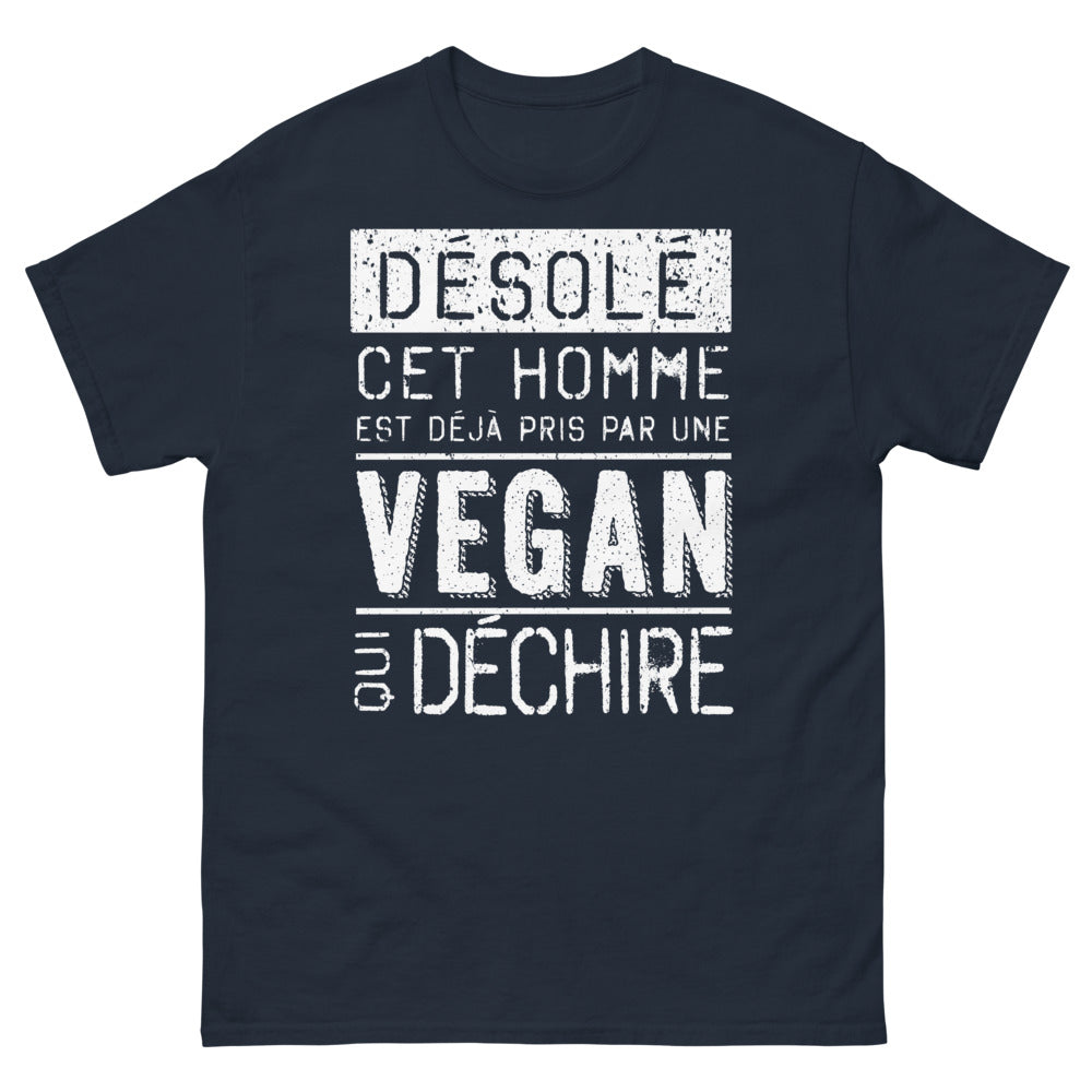 T-shirt vegan bleu marine - Désolé, cet homme est déjà pris par une vegan