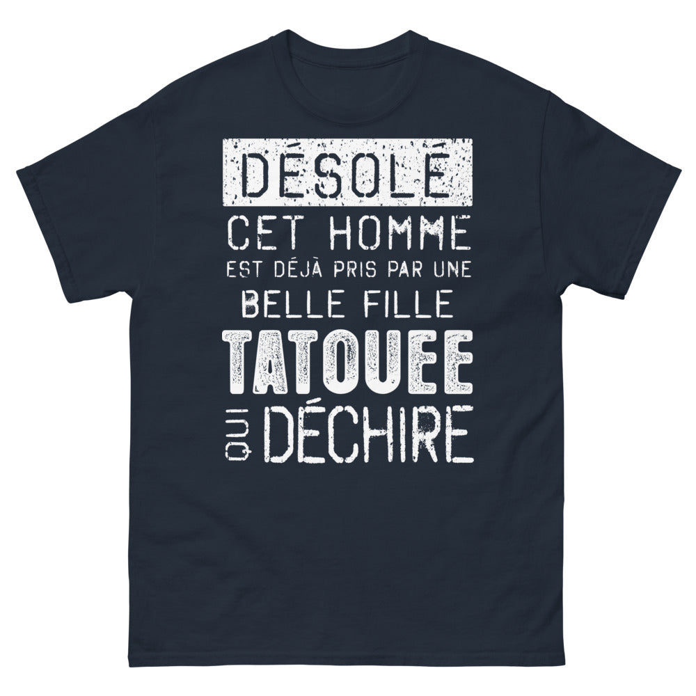T-shirt Belle Fille Tatouée bleu marine - déjà pris par une belle fille tatouée