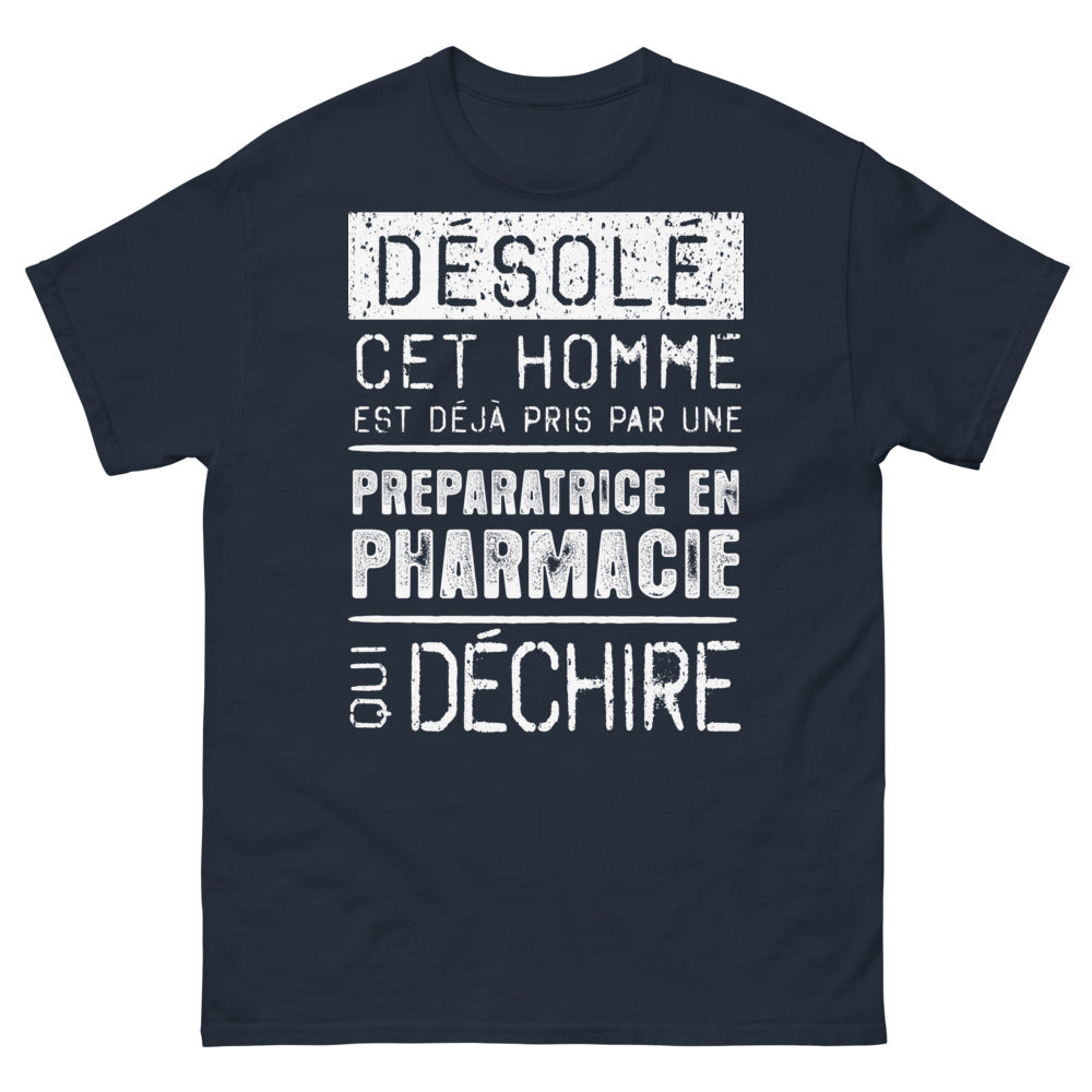 T-shirt préparatrice en pharmacie marine - Désolé, cet homme est déjà pris