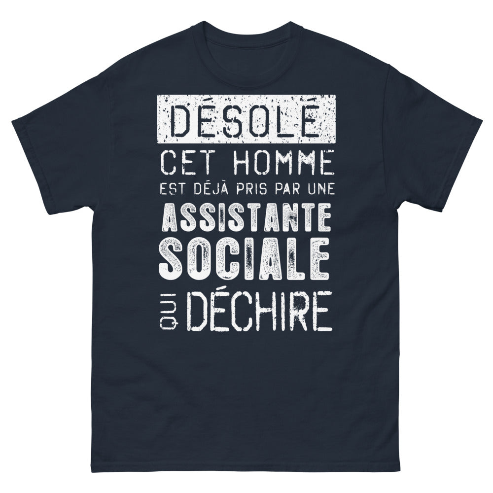 T-shirt Assistante sociale bleu marine - Déjà pris par une assistante sociale qui déchire