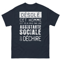 Thumbnail for T-shirt Assistante sociale bleu marine - Déjà pris par une assistante sociale qui déchire