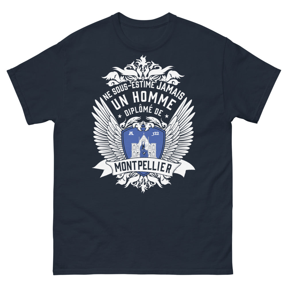 T-shirt Montpellier bleu marine - Ne sous-estime jamais un homme diplômé