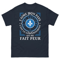 Thumbnail for T-shirt Québec bleu marine - J'aime mon pays, je me souviens, le gouvernement me fait peur