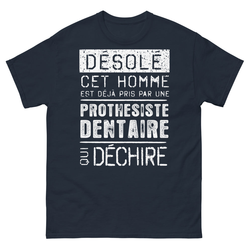 T-shirt prothésiste dentaire bleu marine - désolé, déjà pris
