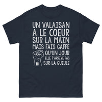 Thumbnail for T-shirt Valaisan bleu marine - Le cœur sur la main, humour valaisan