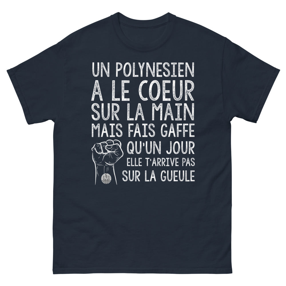 T-shirt Polynésie bleu marine - Un Polynésien a le cœur sur la main