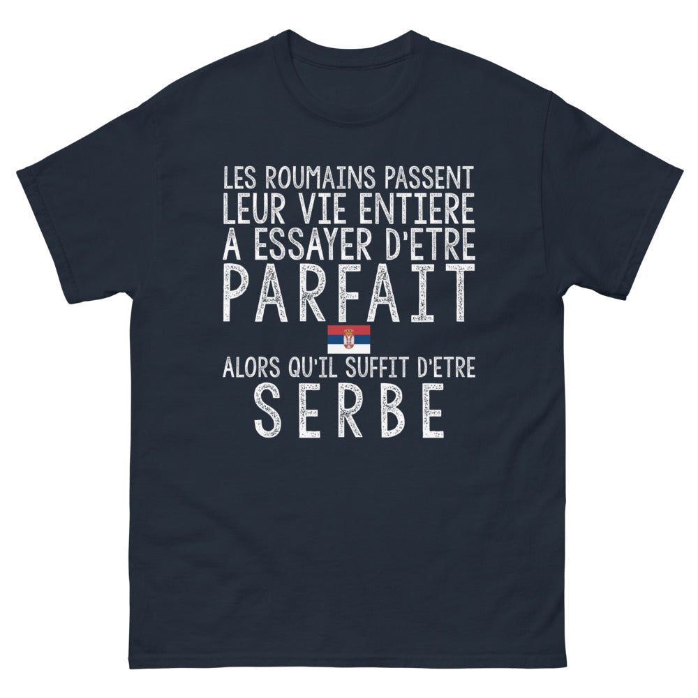 T-shirt Roumain ou Serbe bleu marine - Parfait Roumain ou juste Serbe