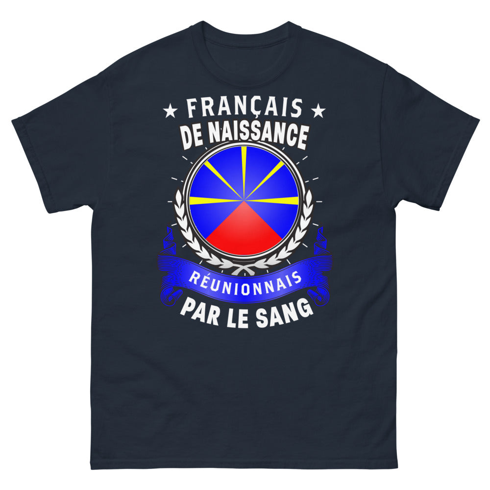 T-shirt Réunion marine - Français de naissance, réunionnais par le sang