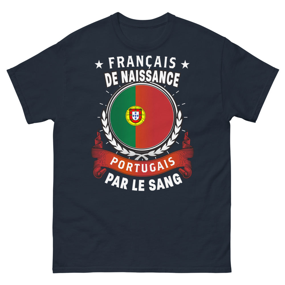 T-shirt Franco-Portugais bleu marine - Français de naissance, Portugais par le sang