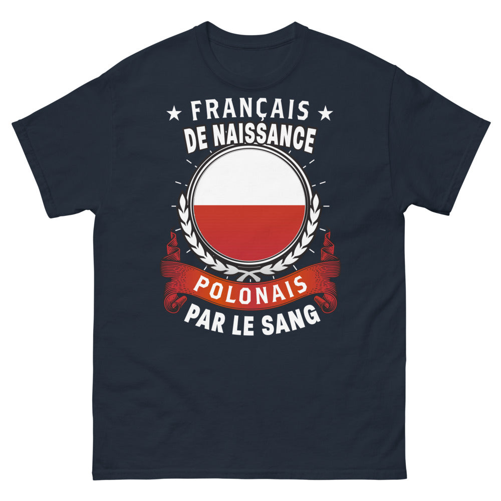T-shirt franco-polonais marine - Français de naissance, Polonais par le sang