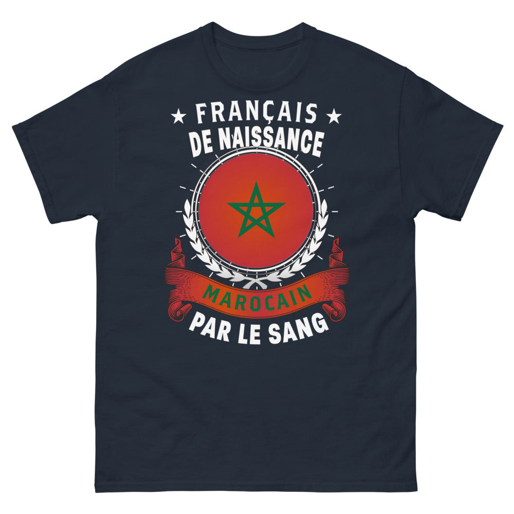 T-shirt franco-marocain bleu marine - Français de Naissance, Marocain par le Sang