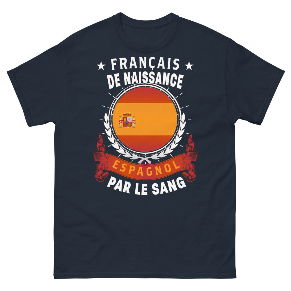 T-shirt franco-espagnol bleu marine - Français de naissance, Espagnol par le sang