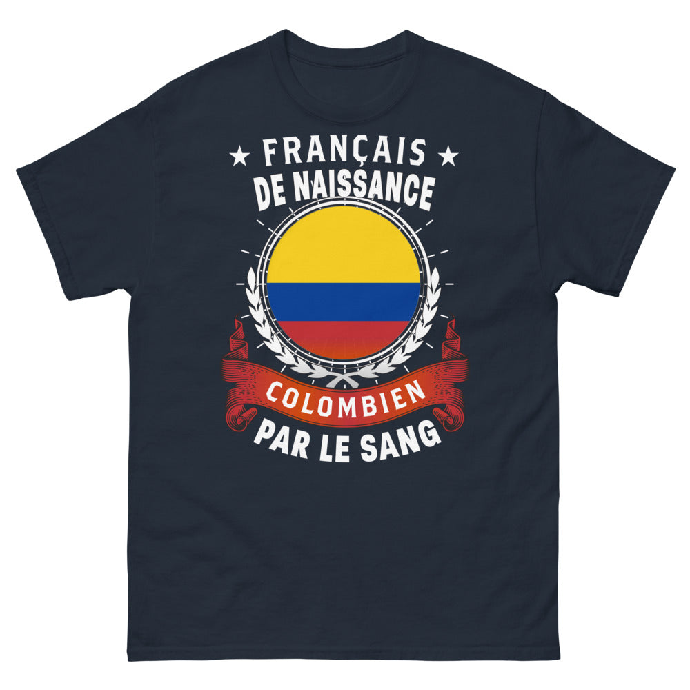 T-shirt France Colombie bleu marine - Français de naissance, par le sang