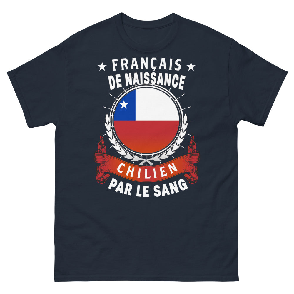 T-shirt France Chili marine - Français de naissance, Chilien par le sang