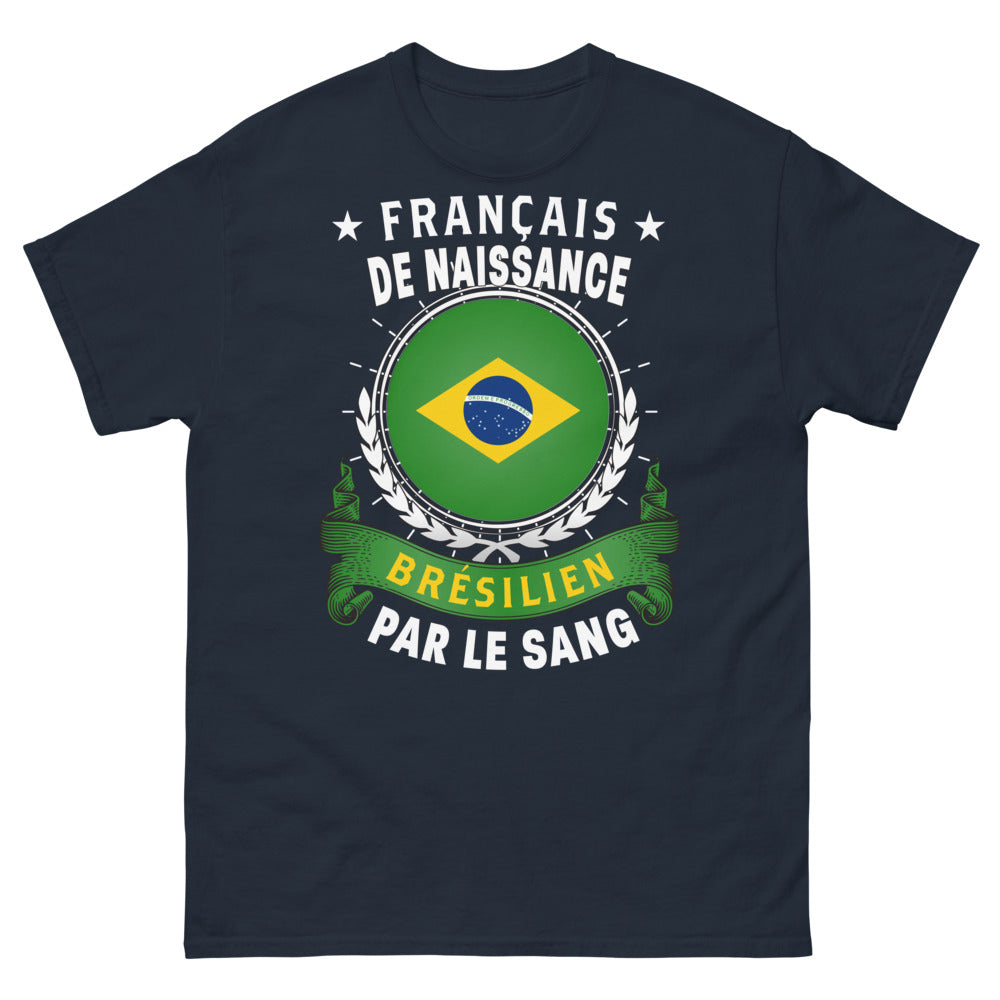 T-shirt France Brésil bleu marine - Français de naissance, Brésilien par le sang