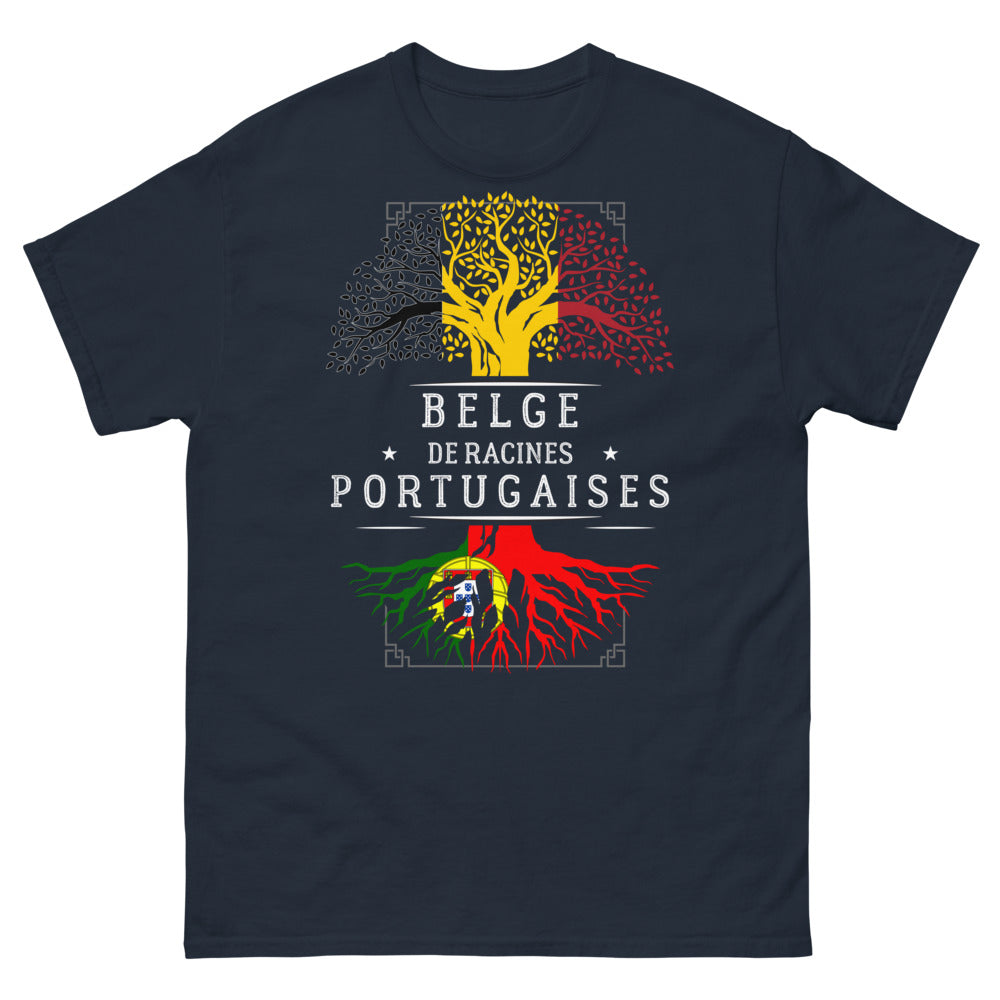 T-shirt Belgique Portugal bleu marine - Belge de racines portugaises