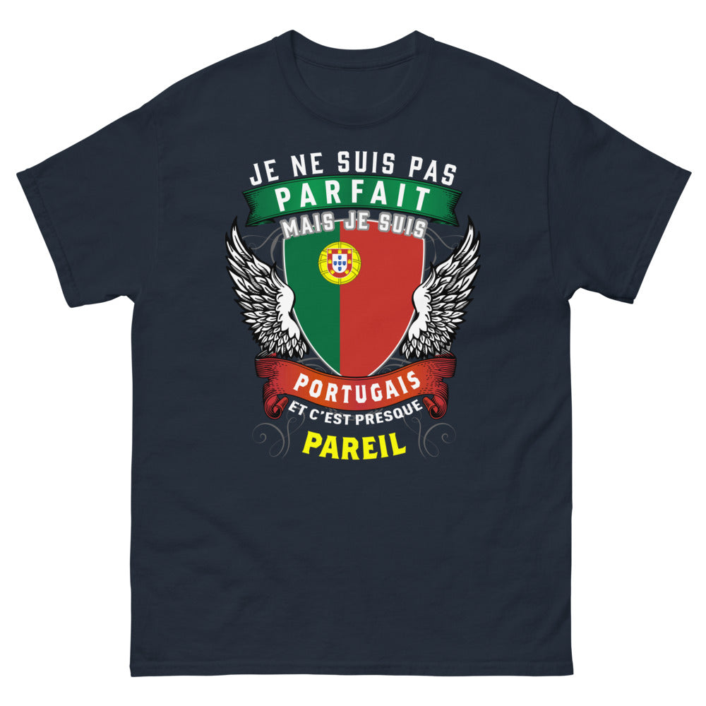 T-shirt Portugais bleu marine - Je ne suis pas parfait je suis Portugais
