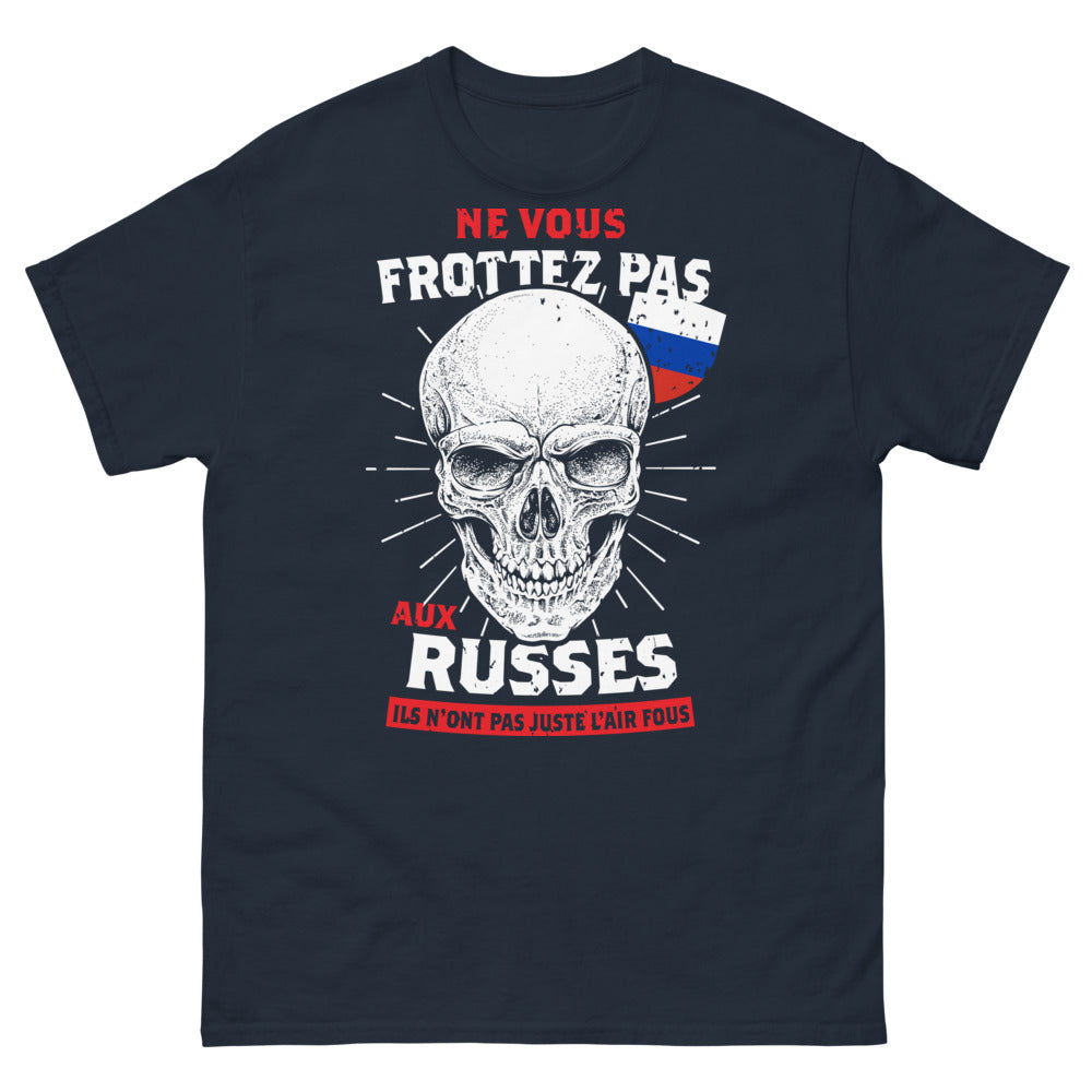 T-shirt humour russe bleu marine - Ne vous frottez pas aux Russes