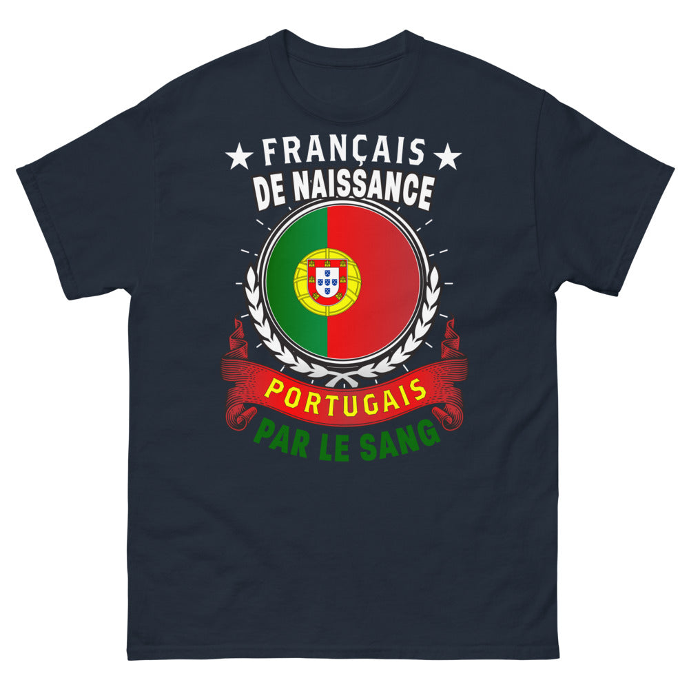 T-shirt franco-portugais marine - Français de naissance, Portugais par le sang