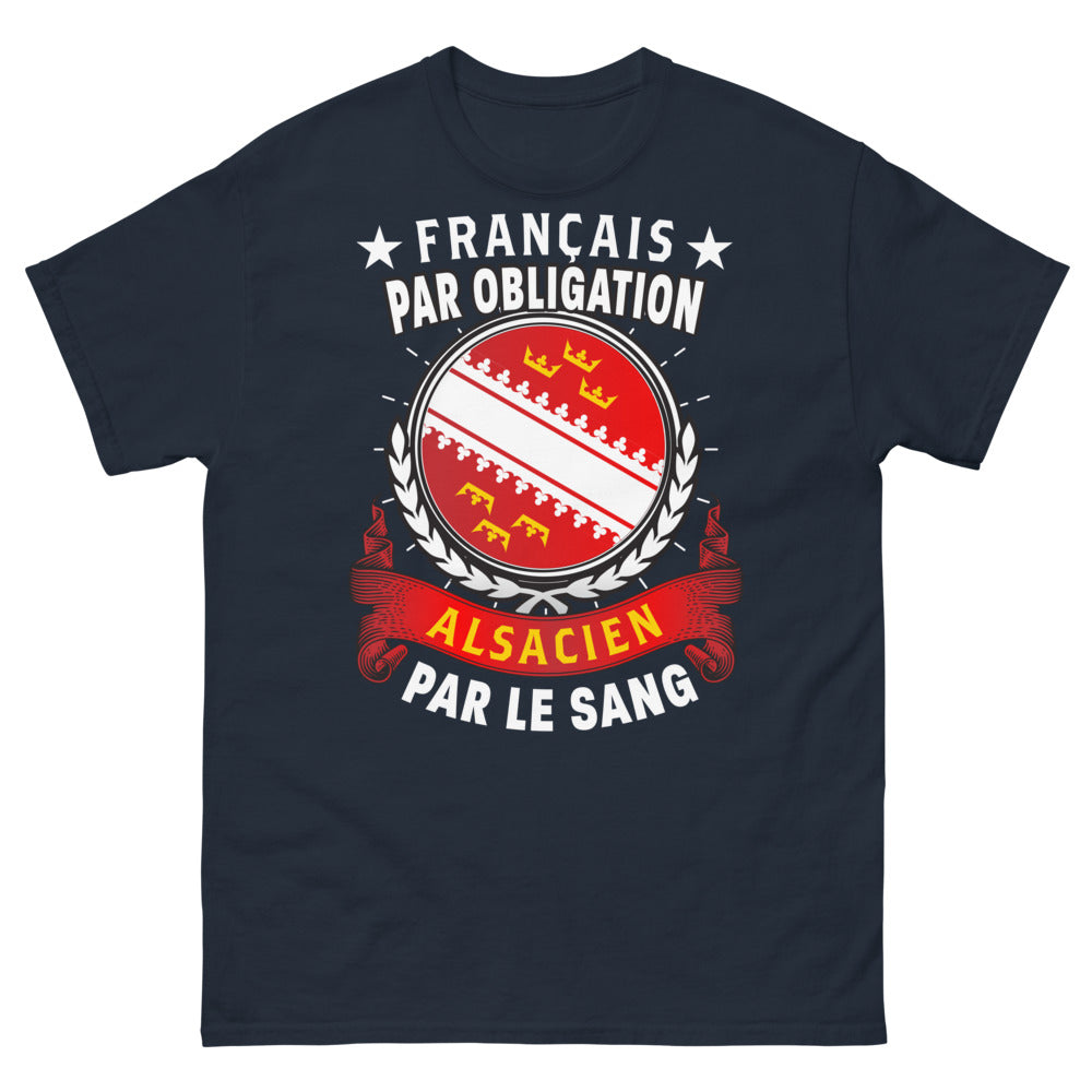 T-shirt Alsace marine - Français par obligation, Alsacien par le sang