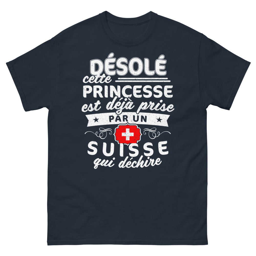 T-shirt Suisse bleu marine - Désolée, princesse déjà prise par un Suisse qui déchire