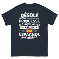 Thumbnail for T-shirt espagnol bleu marine - Désolé princesse déjà prise par un Espagnol qui déchire