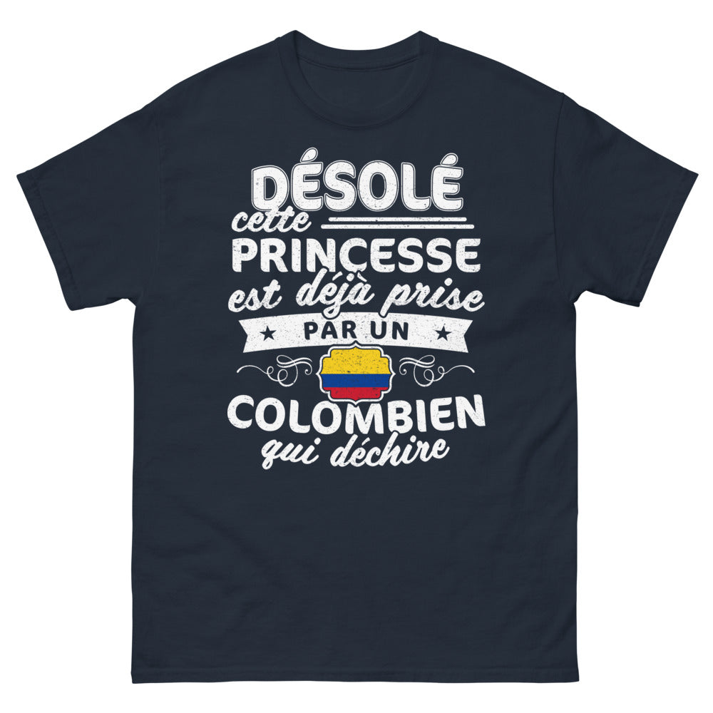 T-shirt Colombie bleu marine - princesse déjà prise par un Colombien qui déchire