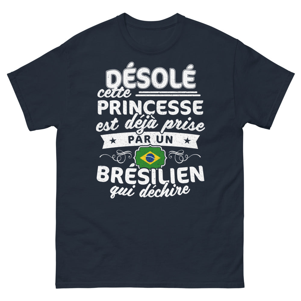 T-shirt France Brésil bleu marine - Princesse française prise par un Brésilien qui déchire