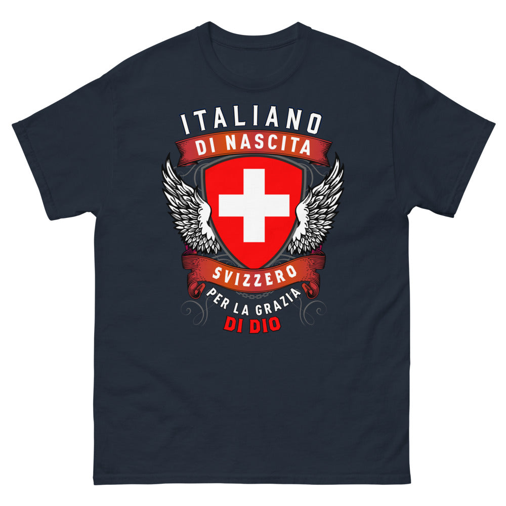 T-shirt Italia Svizzera blu marino - Italiano di nascita, Svizzero per la Grazia di Dio